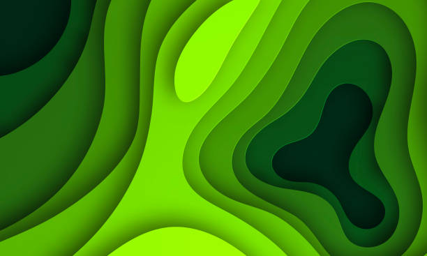 istock Paper cut background. Green abstract wave shapes - Trendy 3D design 1177809435