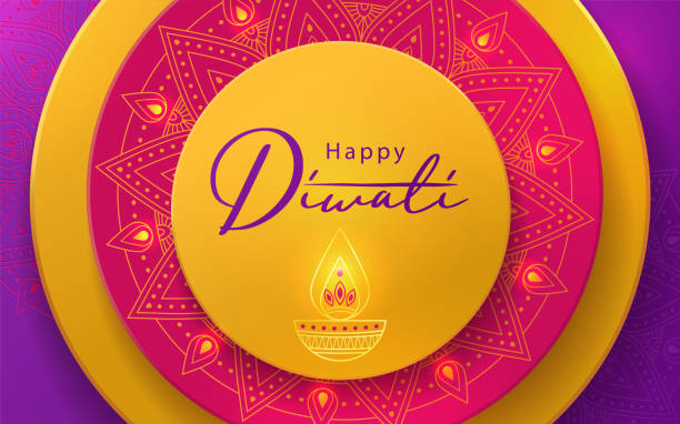 illustrations, cliparts, dessins animés et icônes de conception de salutation de festival hindou de diwali dans le modèle de coupe de papier avec de belles lumières lumineuses, lampe d'huile et fleurs des lumières - diwali illustrations