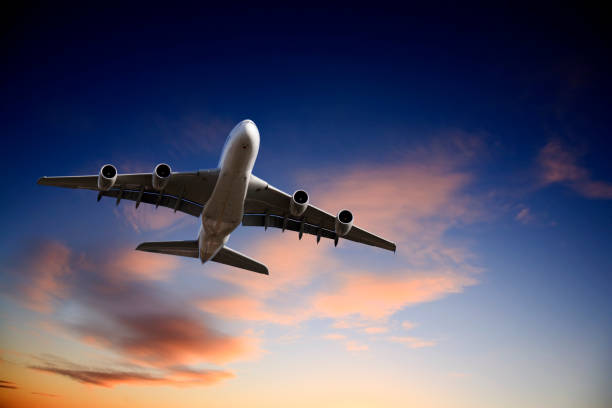 istock Jet Airplane Landing from Bright Twilight Sky 1177812436