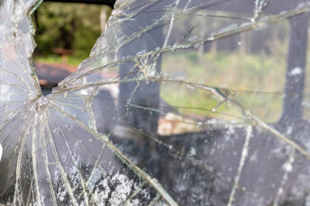istock Broken glass window of an old rusty car 1177813398
