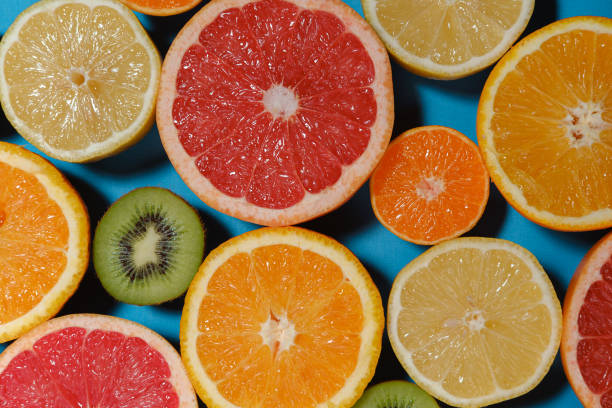 istock Fresh summer fruits on blue background. 1177814547