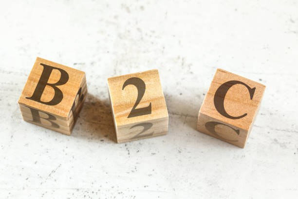 istock Three wooden cubes with letters B2C (stands for Business to Customer) on white board. 1177820145