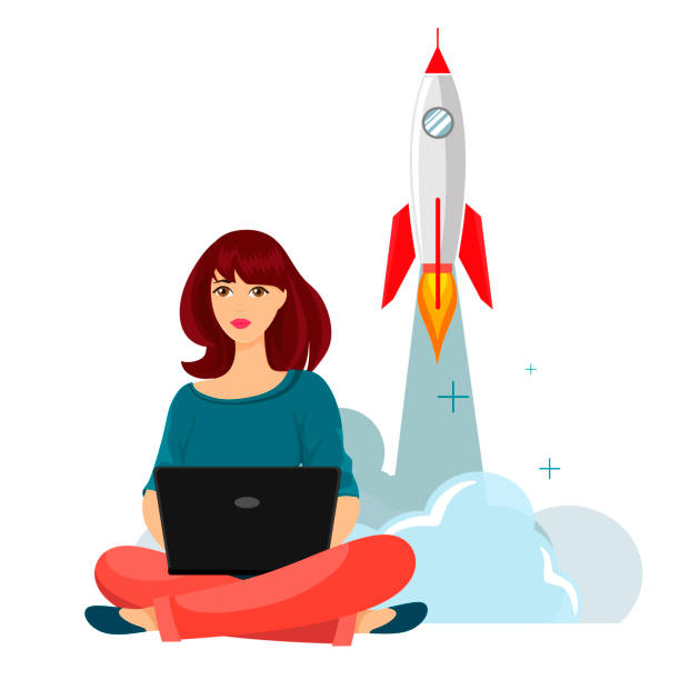 istock A girl sits on the floor and works at a computer on a startup project. Vector illustration in cartoon flat style. Startup business concept. 1177820980