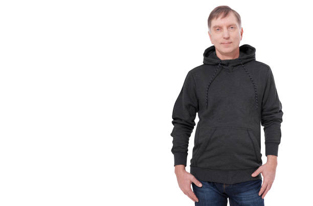 istock Man in black sweatshirt, black hoodies. white background 1177827474