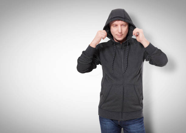istock Man in black sweatshirt, black hoodies. white background 1177827485