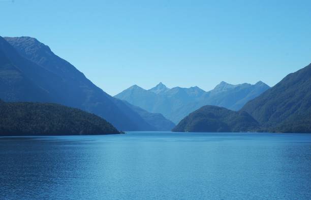 istock Mountains surround a lake, under a clear sky. 1177834774