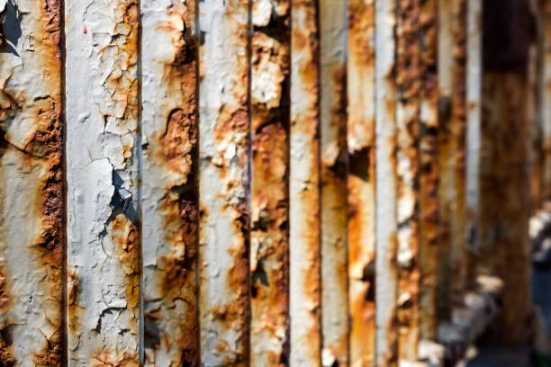 istock Close up of rusty iron bridge railing. 1177836085