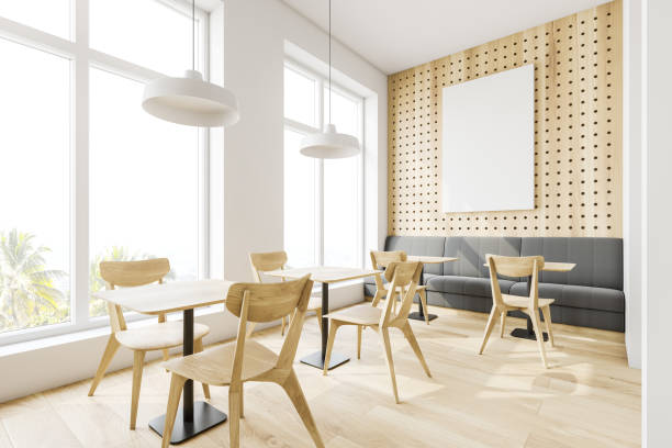 istock White and wooden coffee shop with poster 1177836287