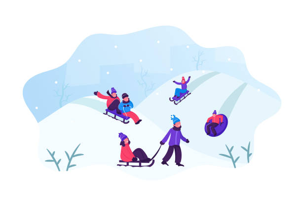 istock Happy Children Having Fun Sledding on Tubing and Sleds Downhill During Winter. Christmas and New Year Holidays. Wintertime Outdoors Activity Vacation Spare Time. Cartoon Flat Vector Illustration 1177840311