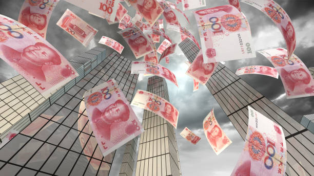 Yuan Flying in City Yuan Flying in City chinese yuan coin stock pictures, royalty-free photos & images