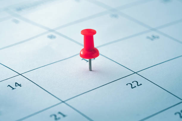 istock Embroidered red pins on a calendar on the 15th 1177846542