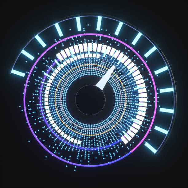Digital drawing of dashboard with glowing lines, 3d rendering.