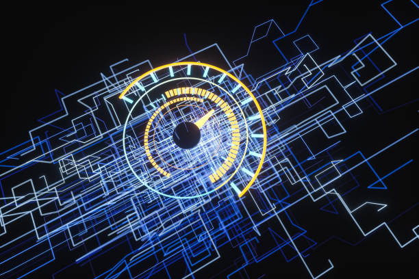 istock Digital drawing of dashboard with glowing lines, 3d rendering. 1177849296