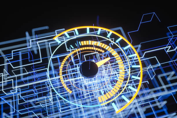 istock Digital drawing of dashboard with glowing lines, 3d rendering. 1177849344