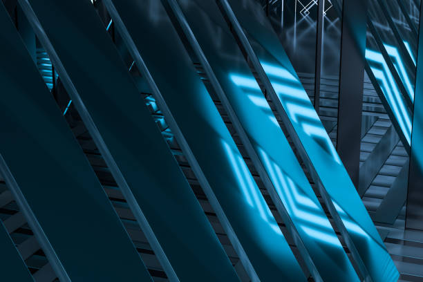 istock Dark triangle tunnel with glowing hud lines, 3d rendering. 1177849845