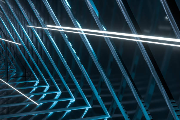 istock Dark triangle tunnel with glowing hud lines, 3d rendering. 1177849872