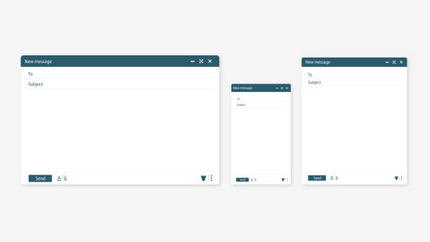 ilustrações de stock, clip art, desenhos animados e ícones de open new email window in a flat style. design a simple blank web page. template send new email window on your pc, tablet and mobile phone - browser internet web page window