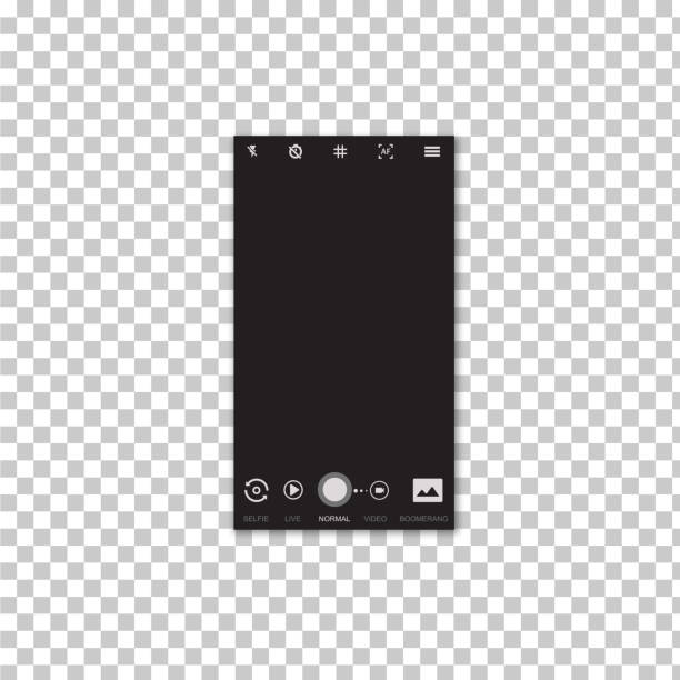kamera-interface-rahmen mit flachen icons isoliert auf schwarzem hintergrund - application form fotos stock-grafiken, -clipart, -cartoons und -symbole