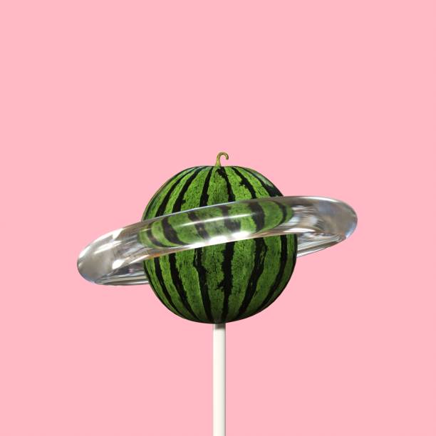 idea de watermelon fruit candy concept sobre fondo rosa. idea de fruta mínima. renderizado 3d. - rose pink bright simply fotografías e imágenes de stock