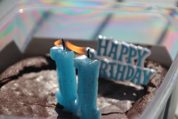 istock Burning candles number 1 makes 11 in a cake  for a birthday 1177854023