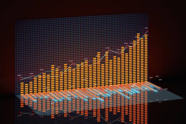 istock Business chart with line graph, bar chart and numbers on dark background, 3d rendering. 1177854347