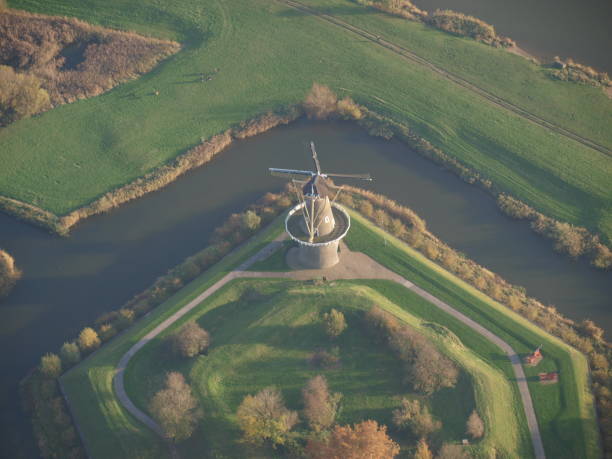 Windmill from above at the town in Gorinchem in the Netherlands