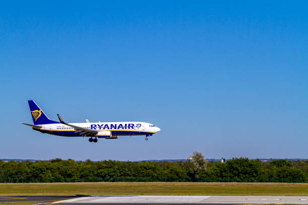 Budapest Hungary Sept. 22, 2019:  Ryanair Boeing 737 YR-BFG is about to land  in Budapest \