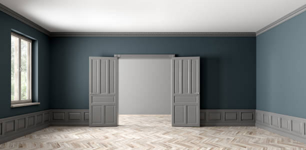 istock Empty classic apartment with two rooms, living room interior background 3d rendering 1177868041