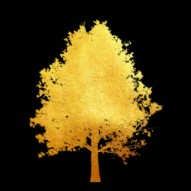 istock Golden tree with leaves isolated on black background. 1177869572