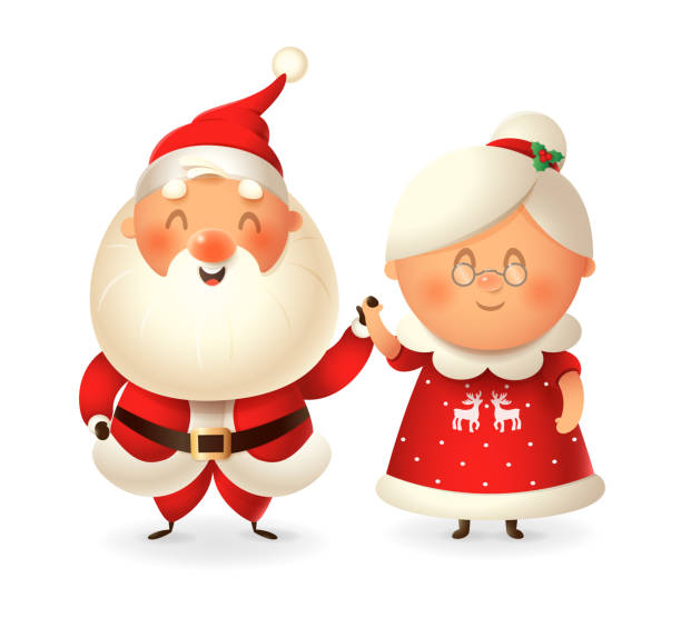 Santa Claus and his wife Mrs Claus celebrate holidays - vector illustration isolated on transparent background Santa Claus and his wife Mrs Claus celebrate holidays - vector illustration isolated on transparent background ugly old women stock illustrations