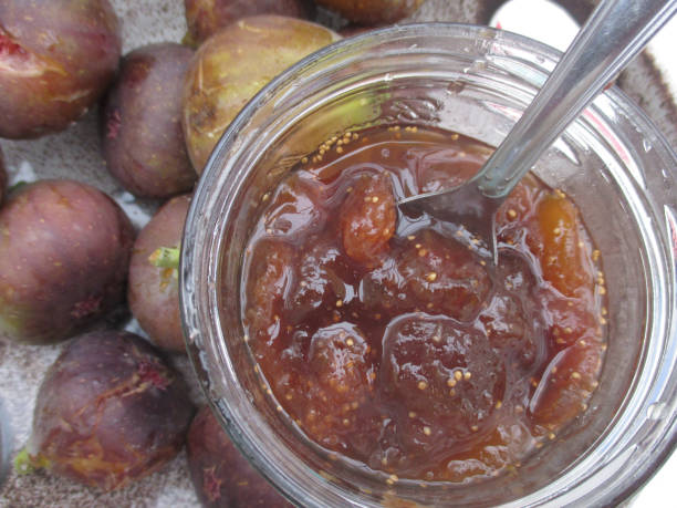 Homemade fig jam in a glass jar