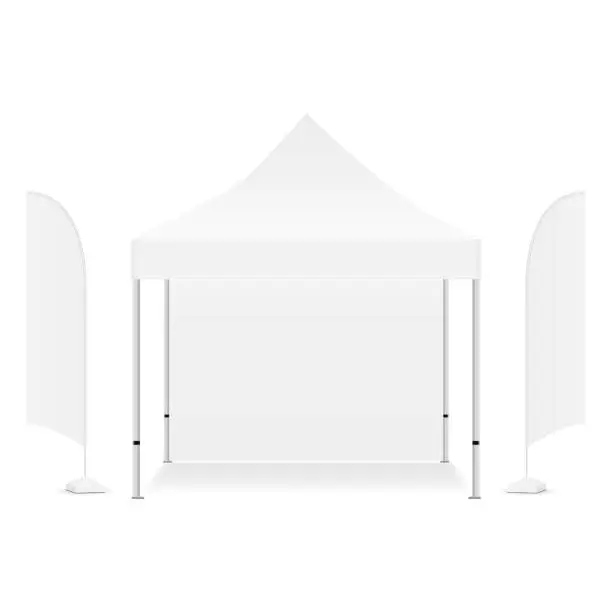 Vector illustration of Square promotional canopy tent with two advertising flags