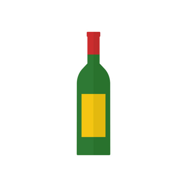 illustrations, cliparts, dessins animés et icônes de icône plate de bouteille de vin. bouteille verte de vecteur. - cocktail nobody close up fruit