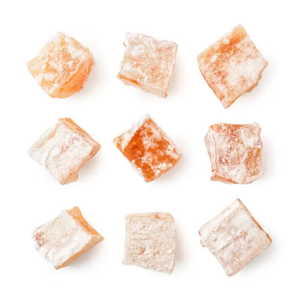Set of sweets turkish delight on a white background. The view of the top.
