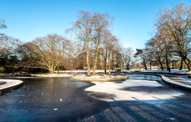 Photo of Scenic view to a frozen lake in the centre of Duthie Park