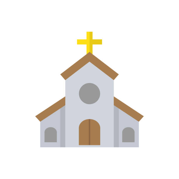 教会のフラットアイコン、宗教の建物の要素。宗教的な兆候、白い背景にカラフルな固体パターン、eps 10 - 教会点のイラスト素材／クリップアート素材／マンガ素材／アイコン素材