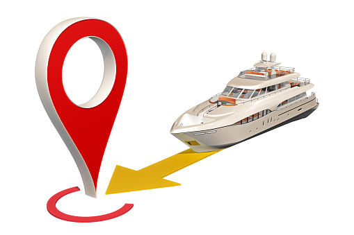 boat moving map pin. 3d rendering