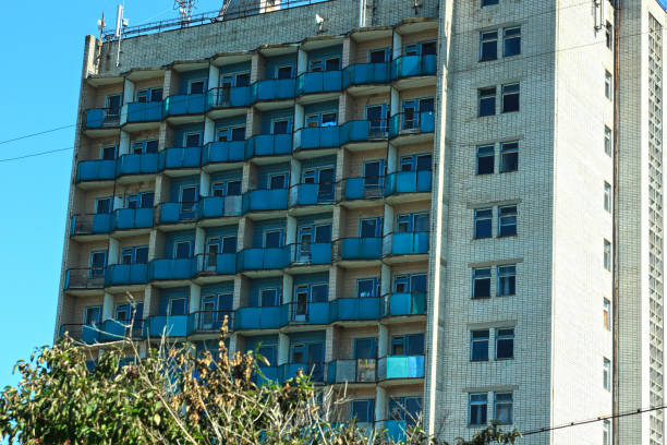 istock Old Soviet high-rise building. Closed spa resort with ancient architecture. 1177884414