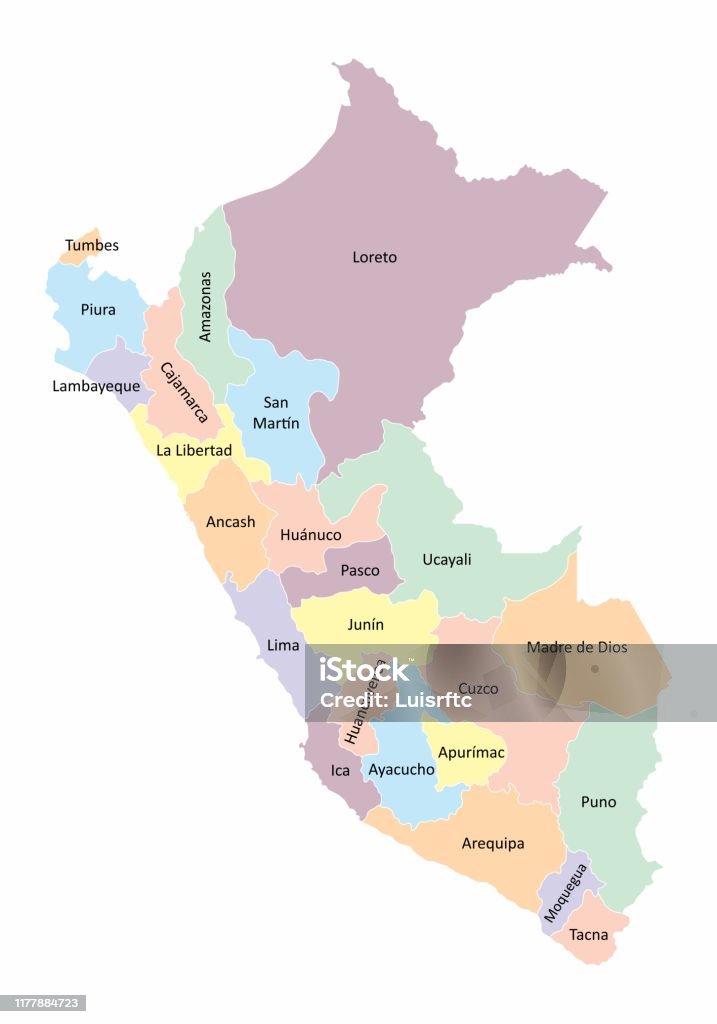 Mappa Delle Regioni Del Perù Immagini vettoriali stock e altre