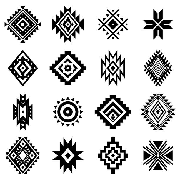 ilustraciones, imágenes clip art, dibujos animados e iconos de stock de elementos vectoriales aztecas. - ilustraciones de azteca logo