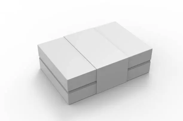 Photo of White blank luxury rigid box with inner foxing for branding presentation and mock up, 3d illustration.