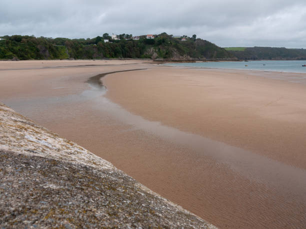 Tenby Wales Beach harbour town outside overcast cloudy day - Wales; UK