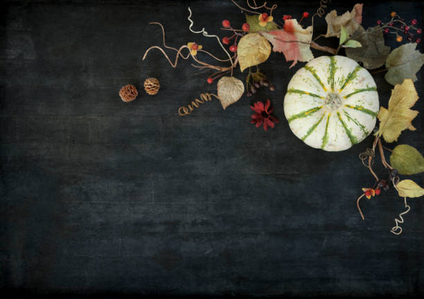 fondo del marco de calabaza de otoño en la madera - pumpkin simplicity rustic old fotografías e imágenes de stock