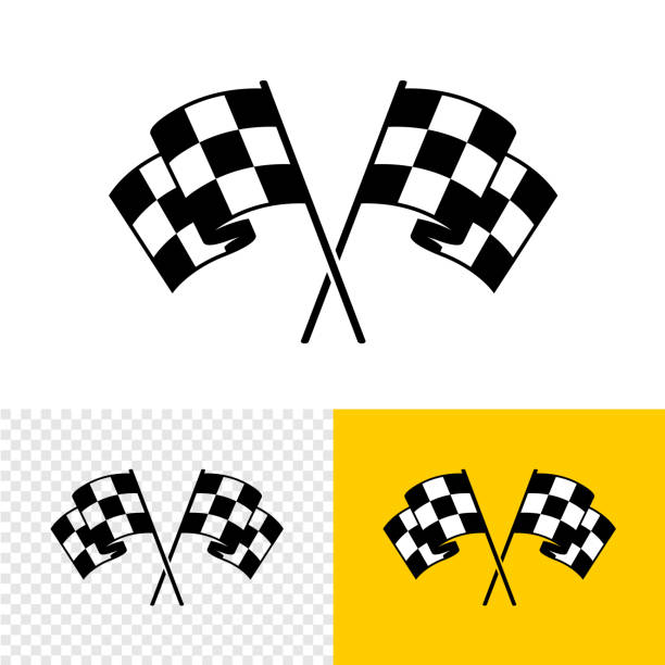 flagi wyścigu w kratkę przekroczyły. dwie flagi startu lub mety w krzyżu. atrybut motoryzacyjny lub sportowy. - checkered flag auto racing flag sports race stock illustrations