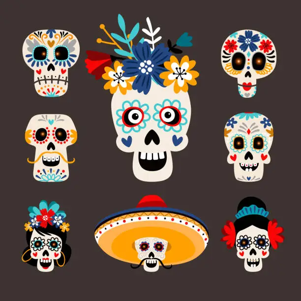 Vector illustration of Mexican dead sugar heads