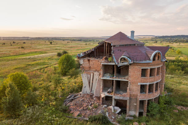istock Old ruined building after earthquake. A collapsed brick house . 1177890451