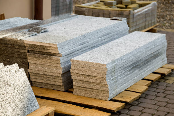istock Piles of granite marble slabs.  Stone sheets for decorative construction. 1177890991
