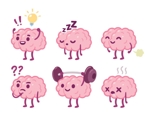 мультфильм набор персонажей мозга - brain stock illustrations