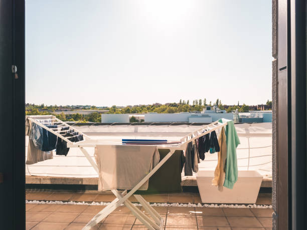 clothes lying on the terrace of a loft