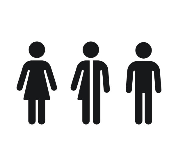 Restroom gender symbols Restroom gender icons: man, woman and unisex. Bathroom door symbols. Isolated vector signs. female likeness illustrations stock illustrations